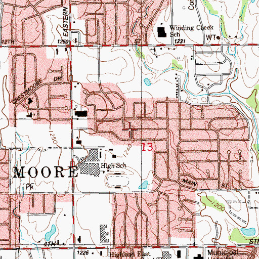 Topographic Map of Central Mid-High, OK