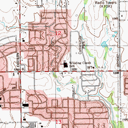 Topographic Map of Winding Creek Elementary School, OK