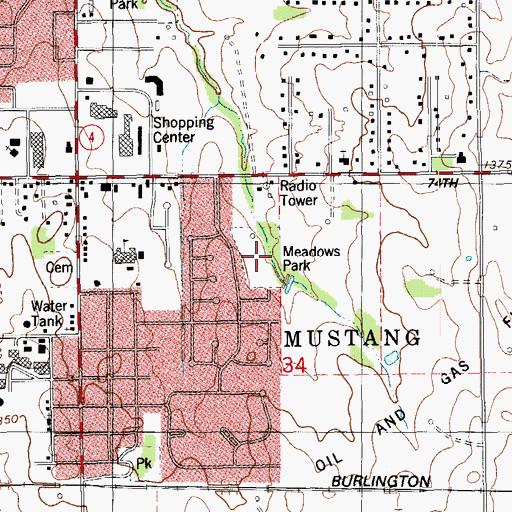Topographic Map of Meadows Park, OK