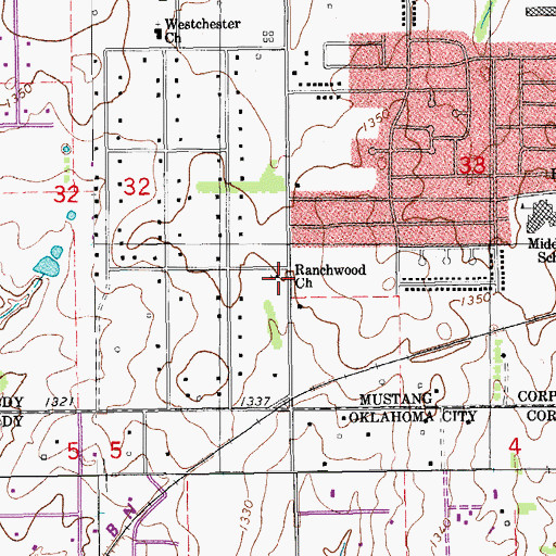 Topographic Map of Ranchwood Church, OK