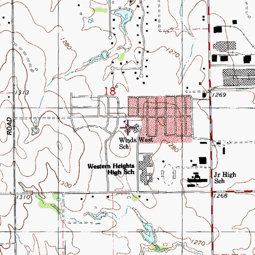 Topographic Map of Winds West Elementary School, OK