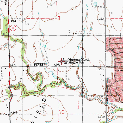 Topographic Map of Mustang North Middle School, OK