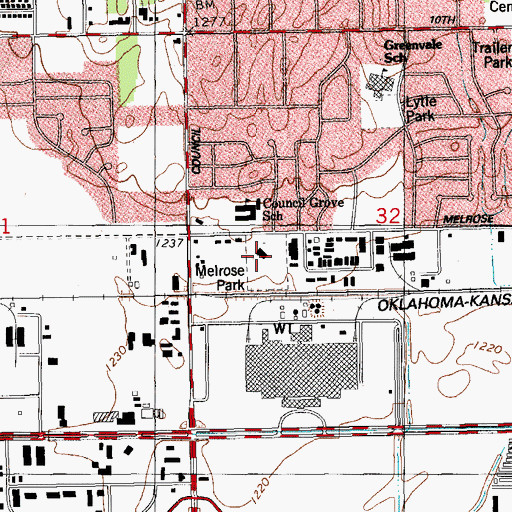 Topographic Map of Melrose Park, OK