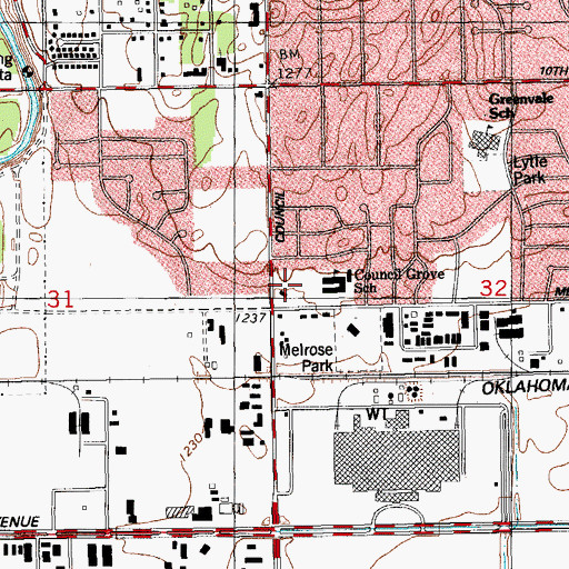 Topographic Map of Council Grove Elementary School, OK