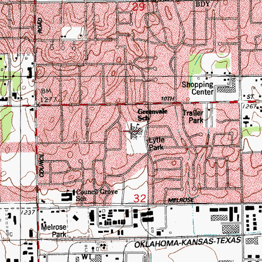 Topographic Map of Greenvale Elementary School, OK