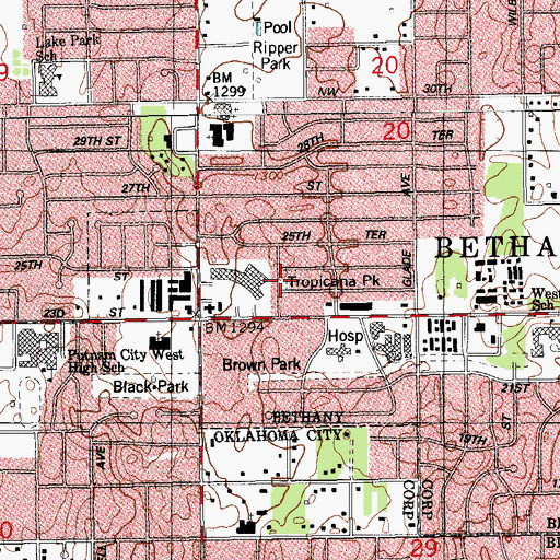 Topographic Map of Tropicana Park, OK