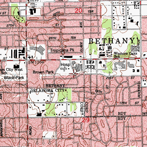 Topographic Map of Brown Park, OK