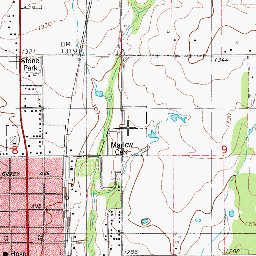 Topographic Map of Marlow Cemetery, OK