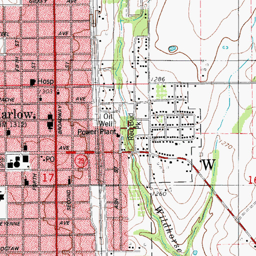 Topographic Map of Red Bud Park, OK