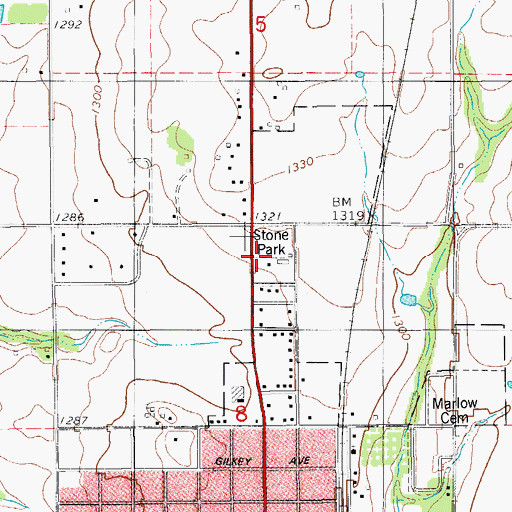 Topographic Map of Stone Park, OK