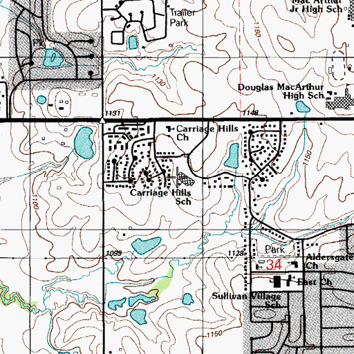 Topographic Map of Carriage Hills Elementary School, OK