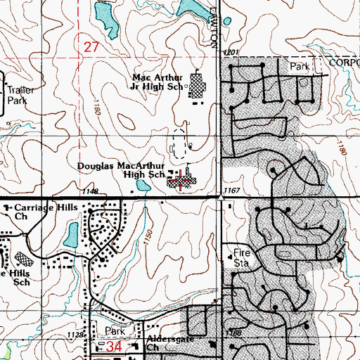 Topographic Map of MacArthur High School, OK