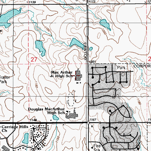 Topographic Map of MacArthur Middle School, OK