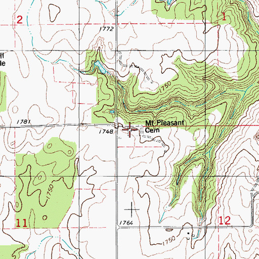 Topographic Map of Mount Pleasant Cemetery, OK