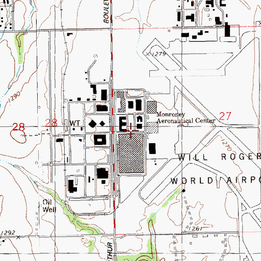 Topographic Map of Monroney Aeronautical Center, OK
