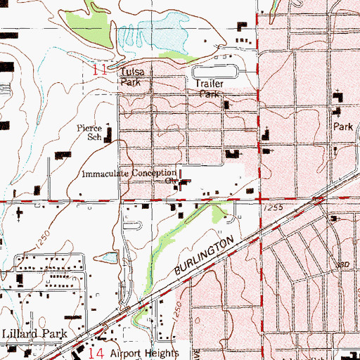 Topographic Map of Immaculate Conception Church, OK