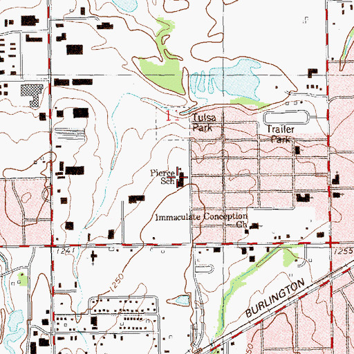 Topographic Map of Pierce School, OK
