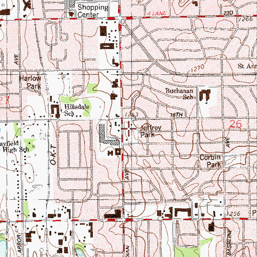 Topographic Map of Jeffrey Park, OK
