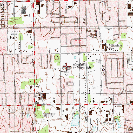 Topographic Map of Mayfield Middle School, OK