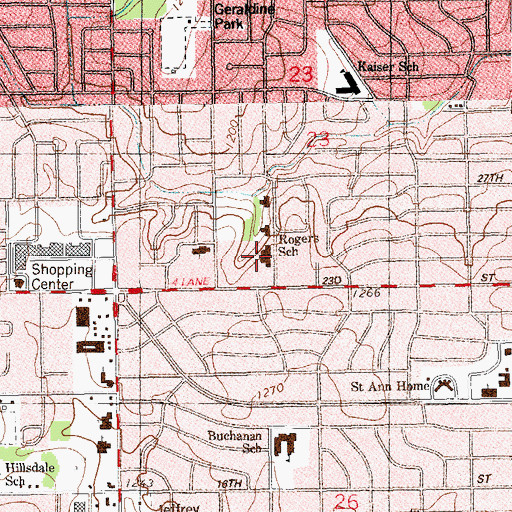 Topographic Map of Rogers School, OK