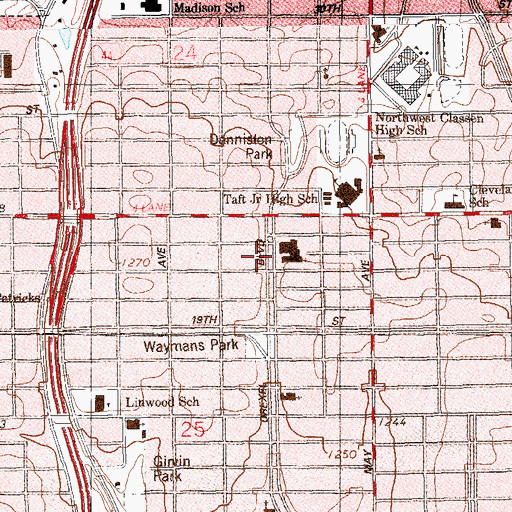 Topographic Map of Waymans Park, OK