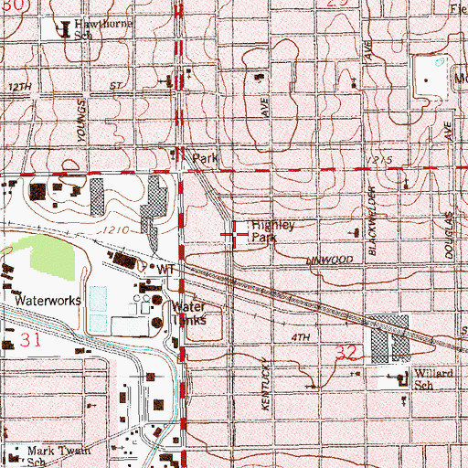 Topographic Map of Highley Park, OK