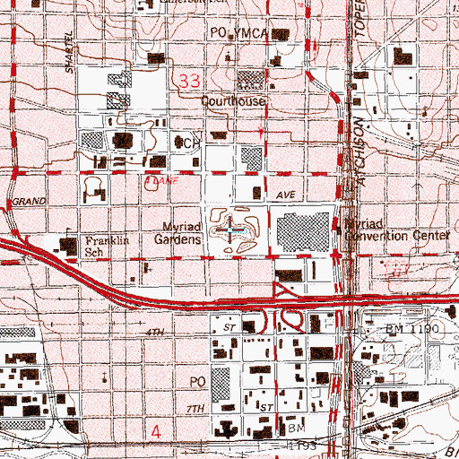 Topographic Map of Myriad Gardens, OK