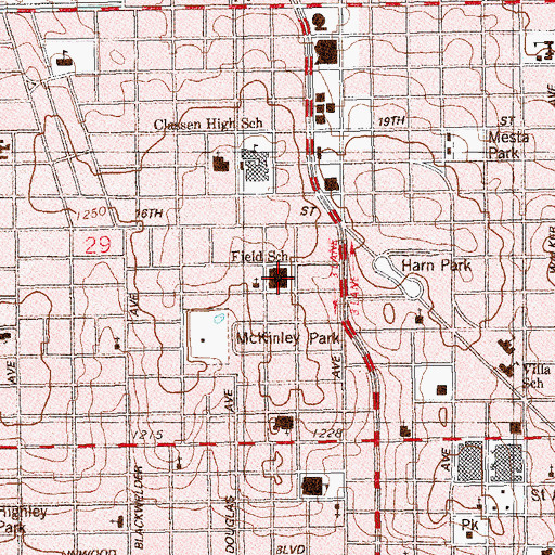 Topographic Map of Eugene Field Elementary School, OK