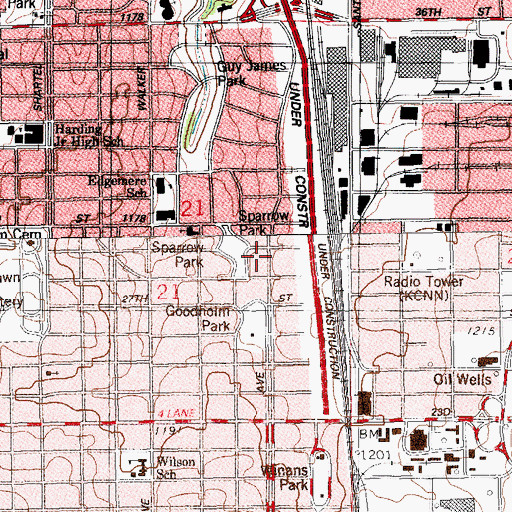 Topographic Map of KCNN Radio Tower, OK