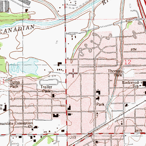 Topographic Map of Thomas Park, OK