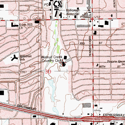 Topographic Map of Walnut Creek Country Club, OK
