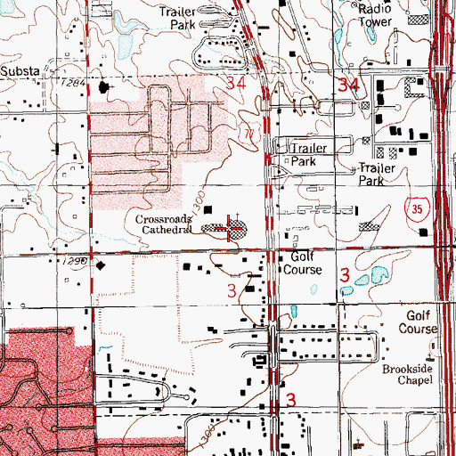 Topographic Map of Crossroads Cathedral, OK