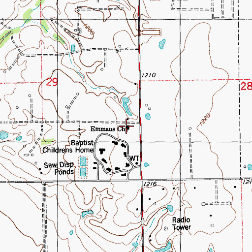 Topographic Map of Emmaus Church, OK