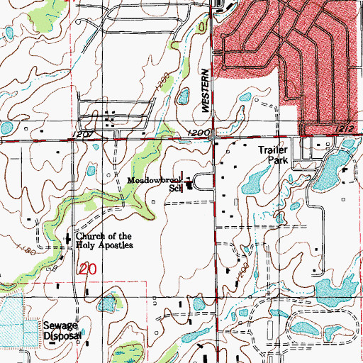 Topographic Map of Meadowbrook School, OK