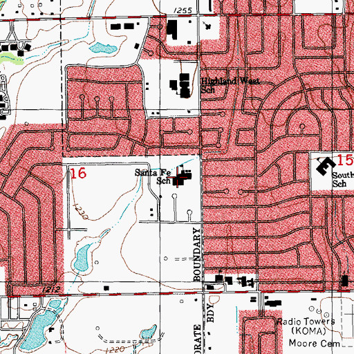 Topographic Map of Santa Fe Elementary School, OK