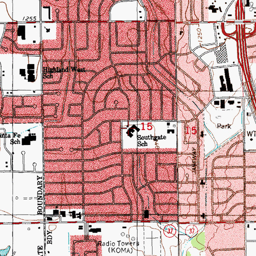 Topographic Map of Southgate - Rippetoe Elementary School, OK