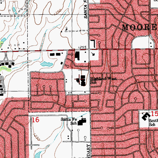 Topographic Map of Highland West Junior High School, OK