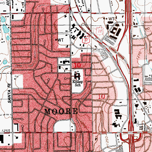 Topographic Map of Kelley Elementary School, OK