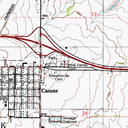 Topographic Map of Holy Family Cemetery, OK