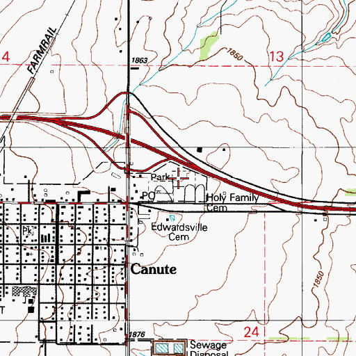 Topographic Map of Edwardsville Cemetery, OK