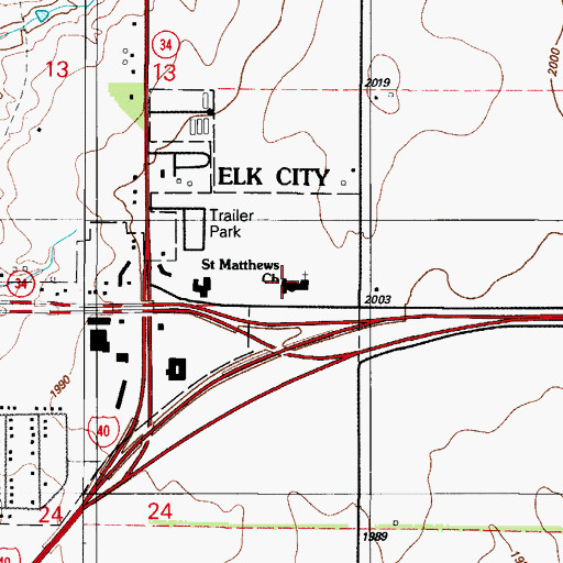 Topographic Map of Saint Matthews Church, OK