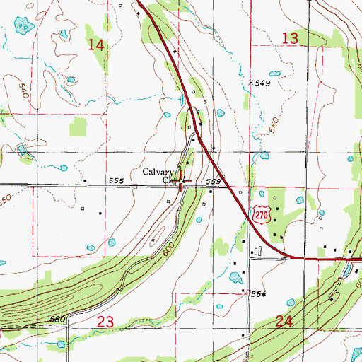 Topographic Map of Calvary Church, OK