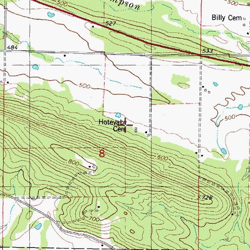 Topographic Map of Hoteyaby Cemetery, OK