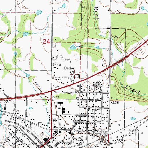 Topographic Map of Bethel Church, OK