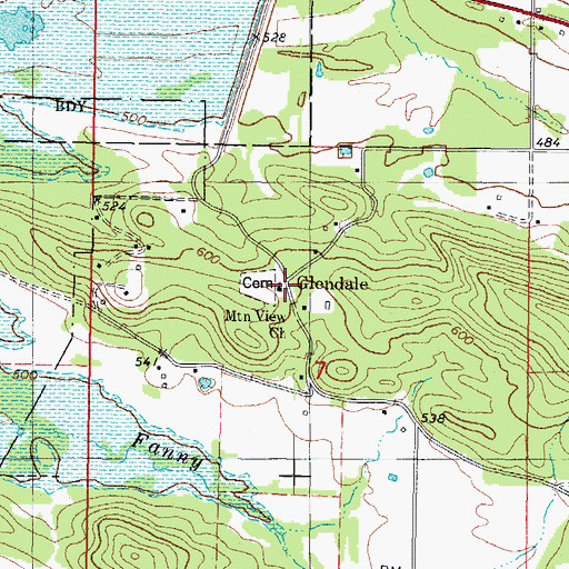 Topographic Map of Mountain View Church, OK