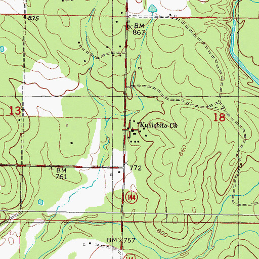 Topographic Map of Kulli-Chito Presbyterian Church, OK