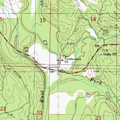 Topographic Map of Cumberland Church, OK