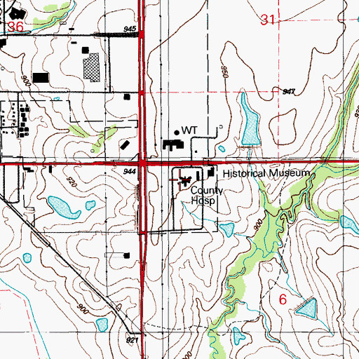 Topographic Map of Jefferson County Hospital, OK