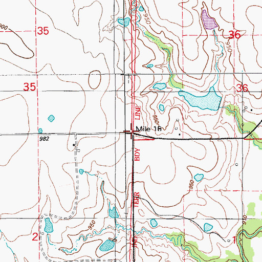 Topographic Map of Mile 16, OK