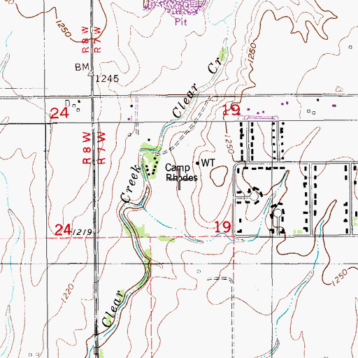 Topographic Map of Camp Rhodes, OK